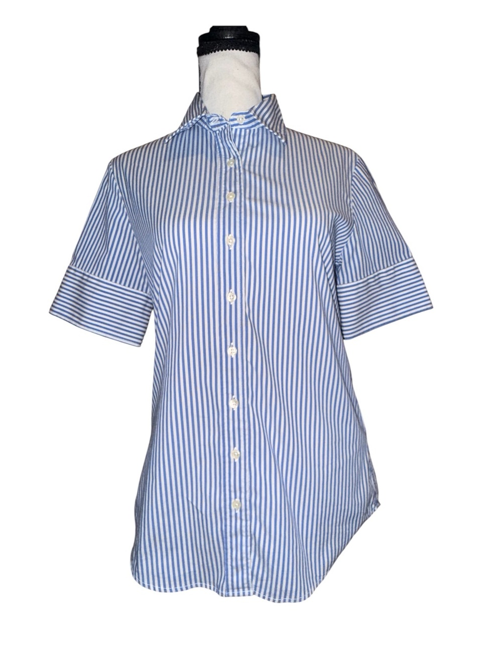 Title: The Shirt by Rochelle Behrens Blue White Stripe Button Front Shirt Sz S